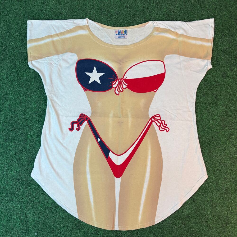 Vtg 90s LA Imprints My Bikini Texas Flag Beach Cover-Up T-Shirt One Size Cruise